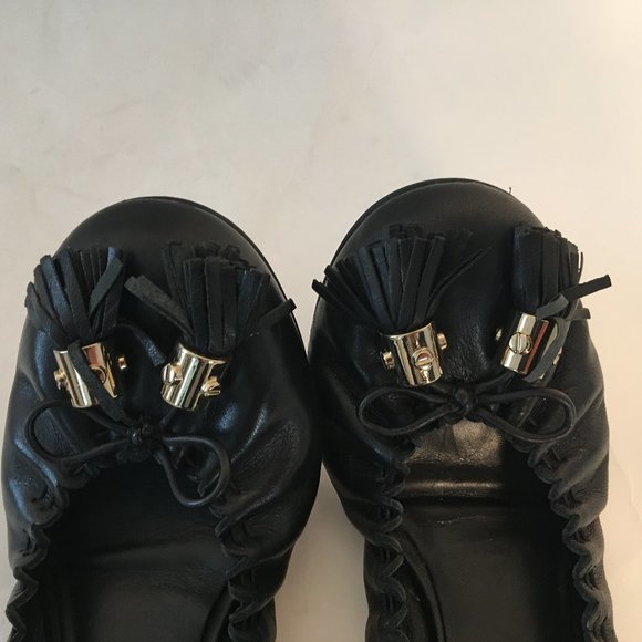 Tory Burch Reese Mestico Black Leather Tassel Ballerina Flats 8 - Picture 8 of 12